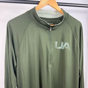 Under Armour Men's Olive Loose Fit Heatgear Half Zip Long sleeve Shirt Sz 2XL